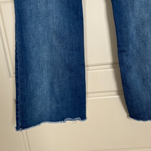 Democracy Jeans Ab Technology Flare Tummy Control Medium Wash Raw Hem Sz 10 - Picture 7 of 9